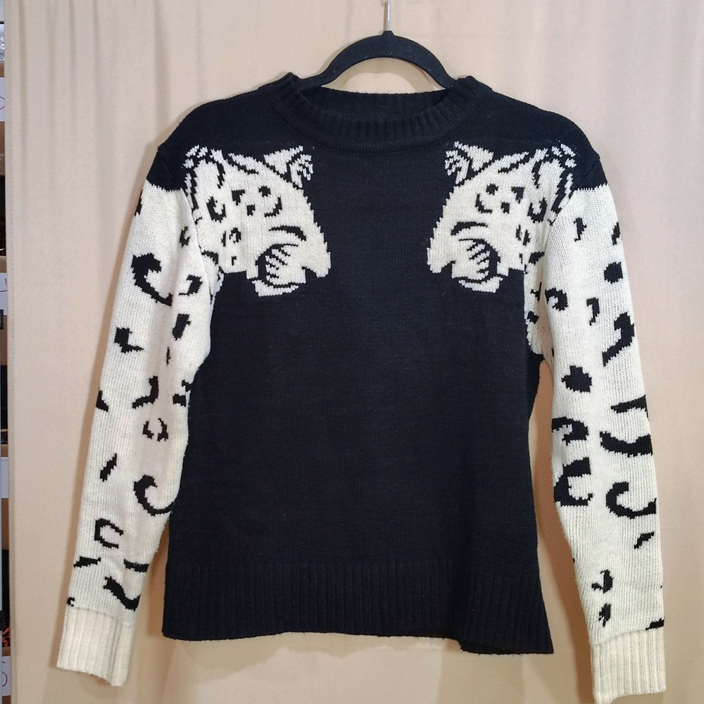 Leopard Print Sweater Women S Black Cream Indie Sleaze Grunge Edgy Cool Weather